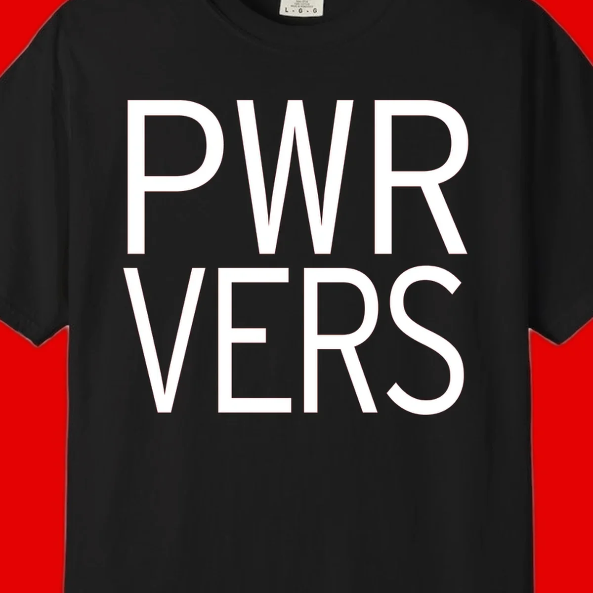 Bold white 'PWR VERS' text on gray background - a proud typography design celebrating LGBTQ+ identity