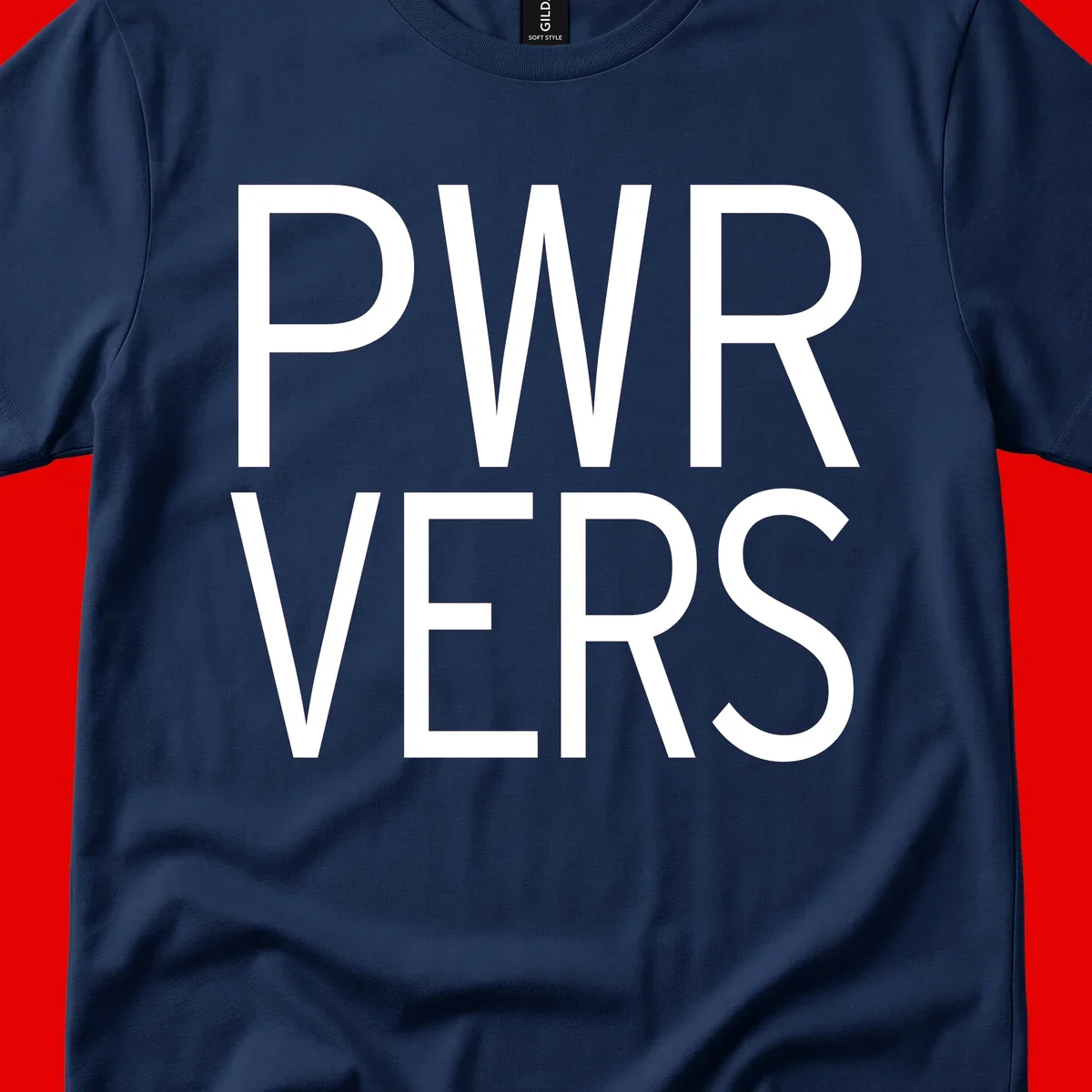 Bold white 'PWR VERS' text on gray background - a proud typography design celebrating LGBTQ+ identity