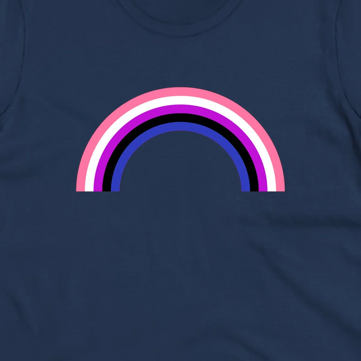 Pride rainbow arc with five concentric stripes in pink, white, purple, black, and blue colors on gray background