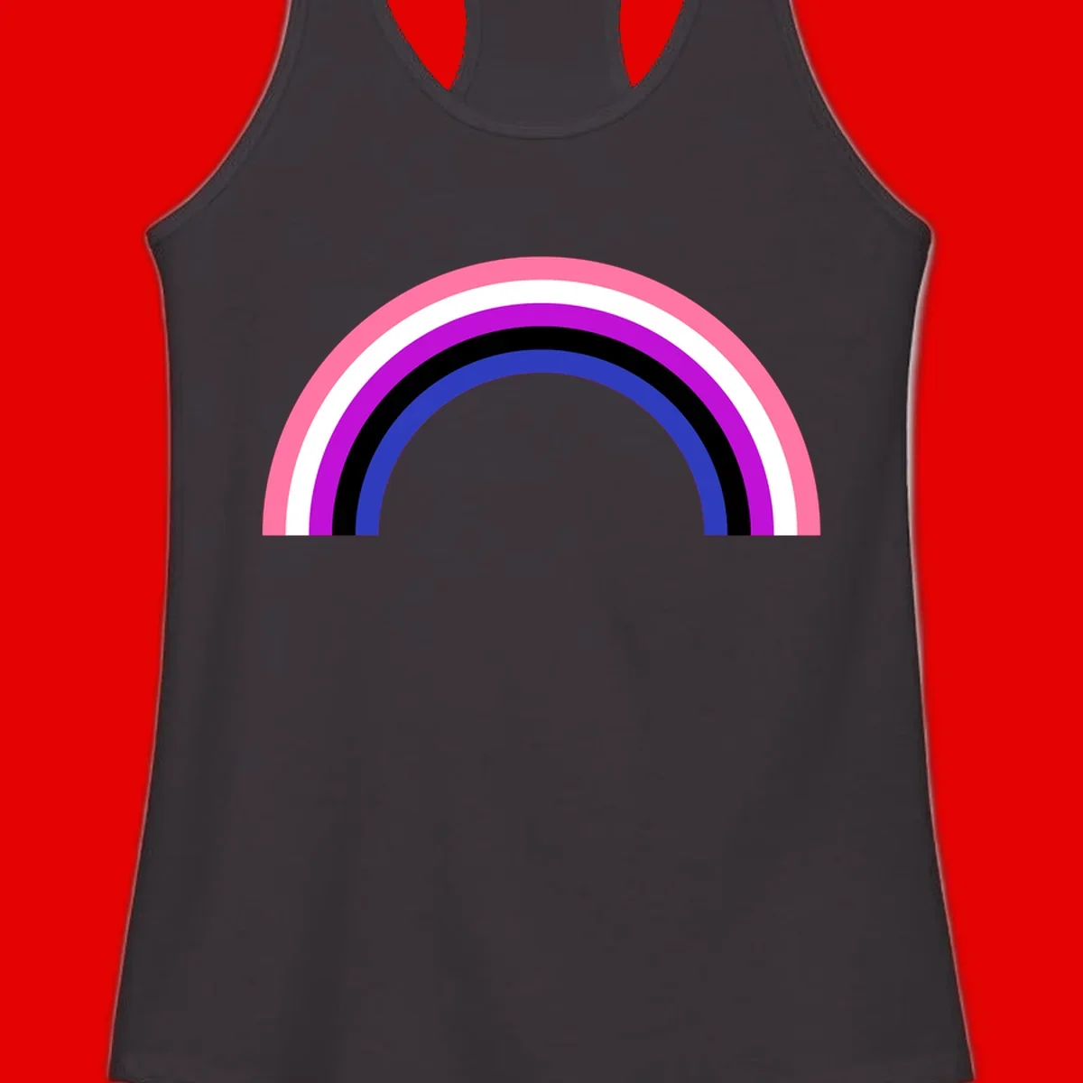 Pride rainbow arc with five concentric stripes in pink, white, purple, black, and blue colors on gray background