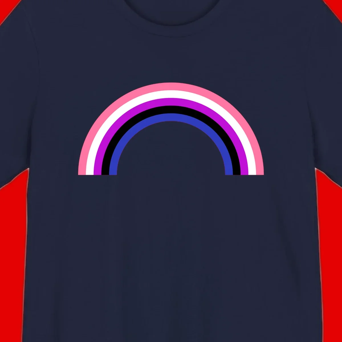 Pride rainbow arc with five concentric stripes in pink, white, purple, black, and blue colors on gray background