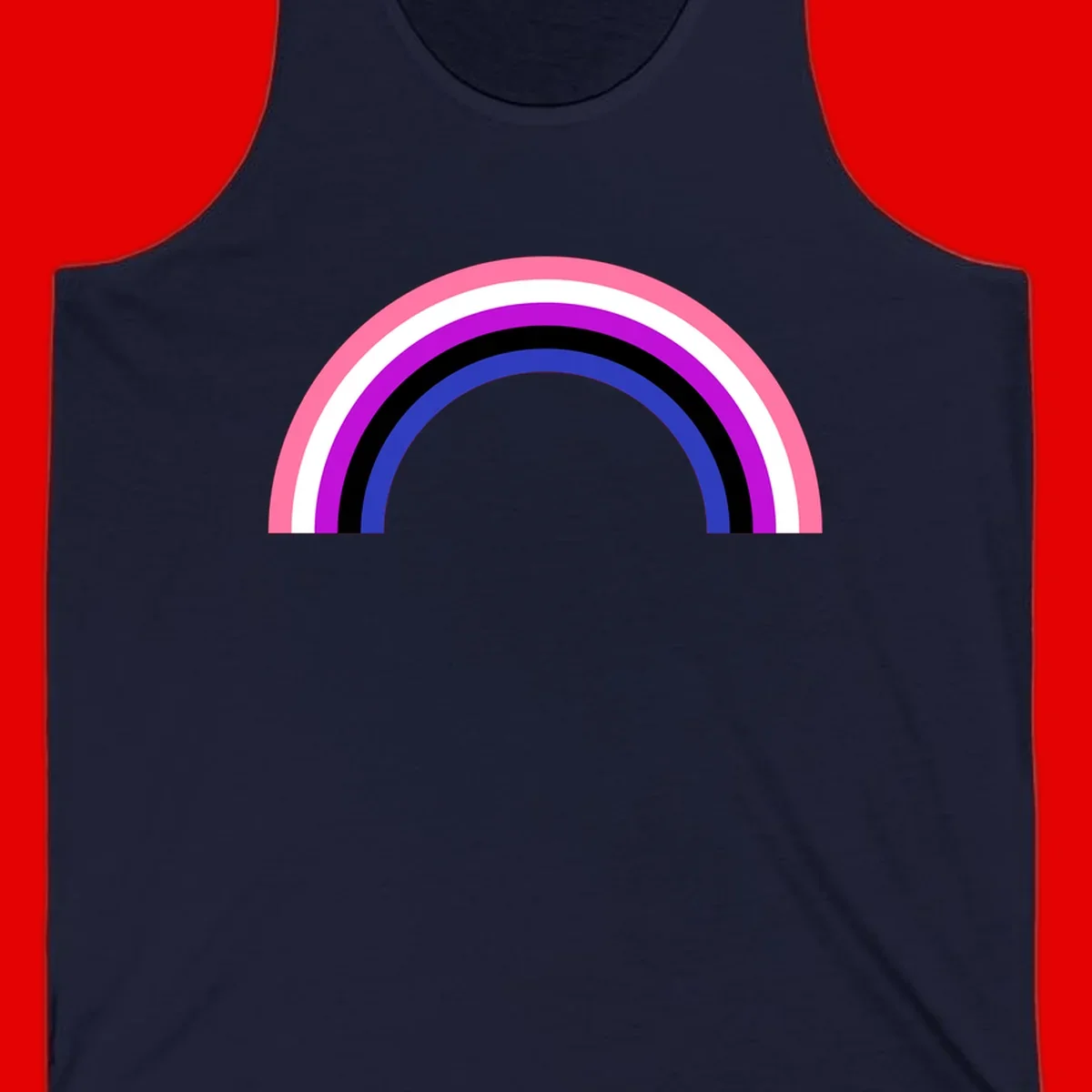 Pride rainbow arc with five concentric stripes in pink, white, purple, black, and blue colors on gray background