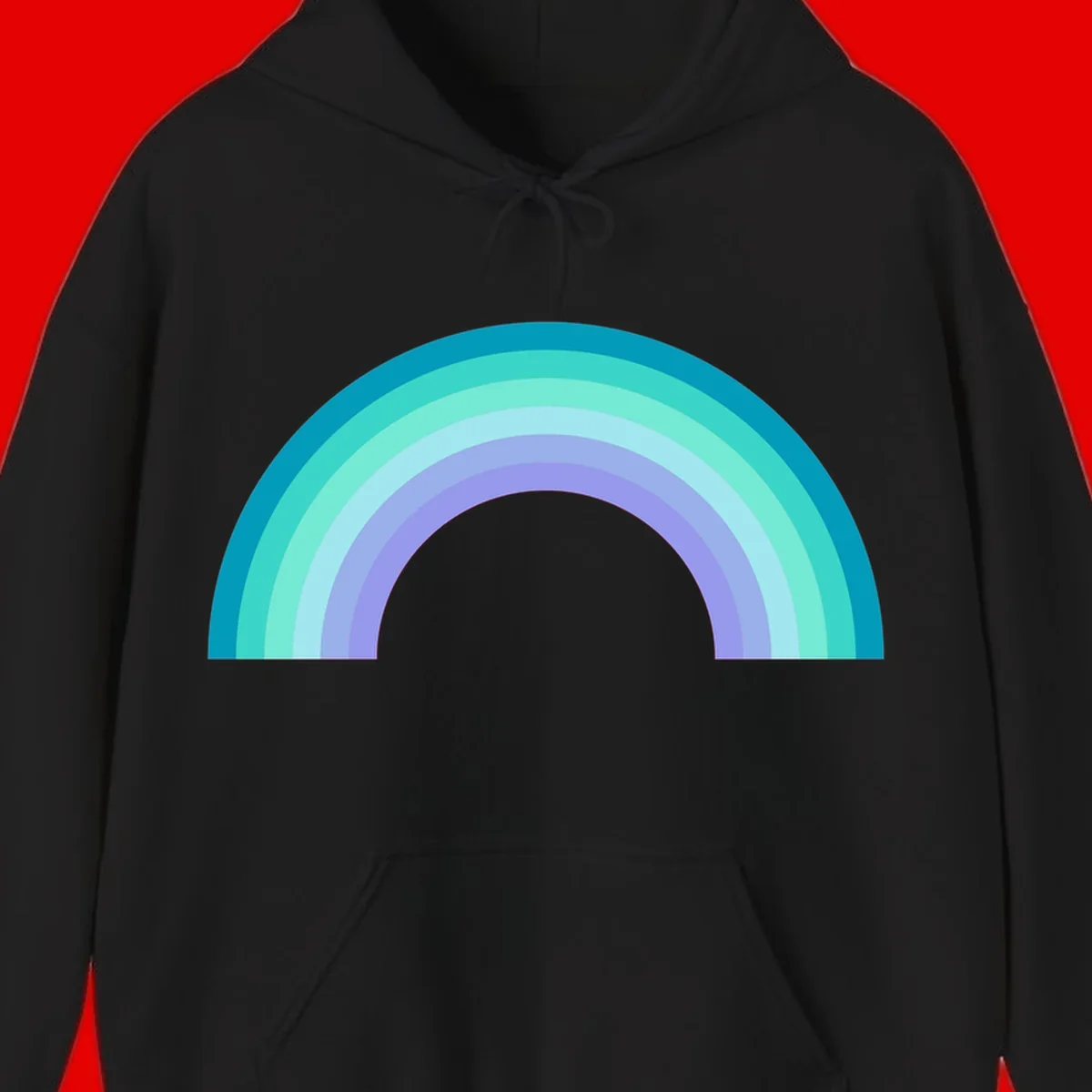 Pastel rainbow arch design featuring concentric semicircular bands in teal, cyan, mint, and lavender gradient colors