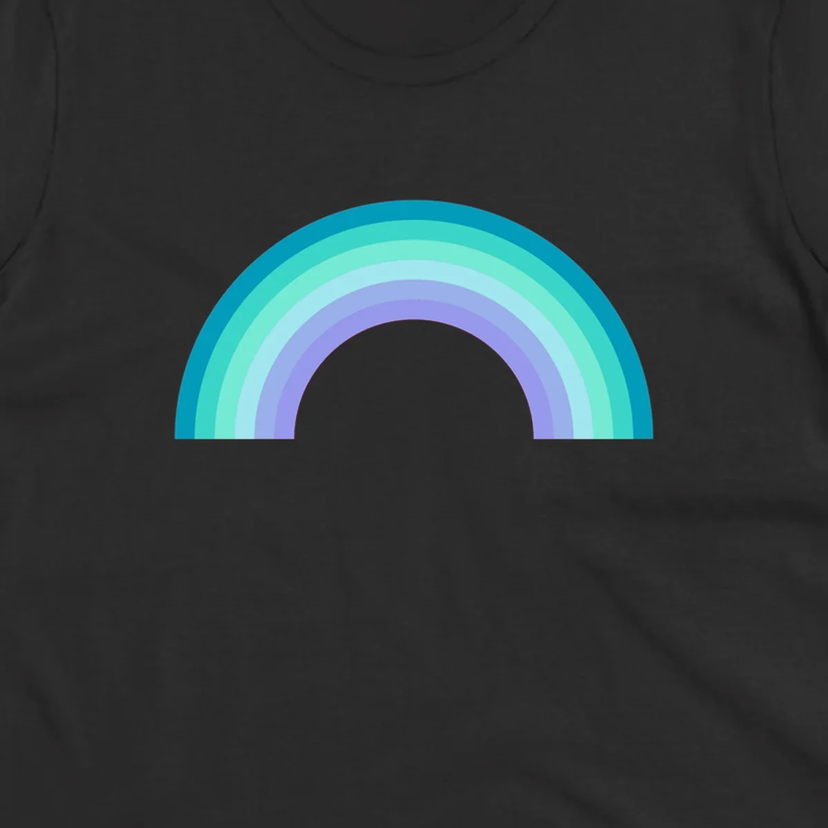 Pastel rainbow arch design featuring concentric semicircular bands in teal, cyan, mint, and lavender gradient colors