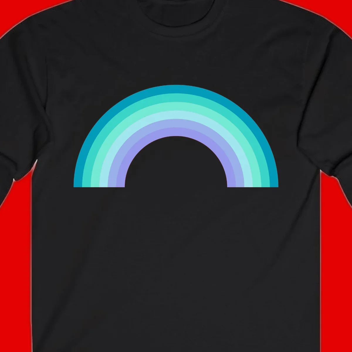 Pastel rainbow arch design featuring concentric semicircular bands in teal, cyan, mint, and lavender gradient colors