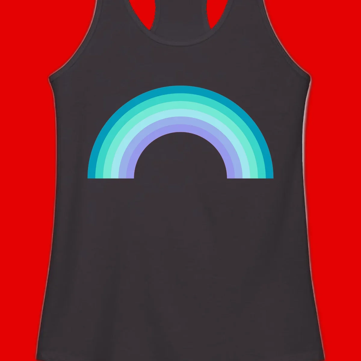 Pastel rainbow arch design featuring concentric semicircular bands in teal, cyan, mint, and lavender gradient colors