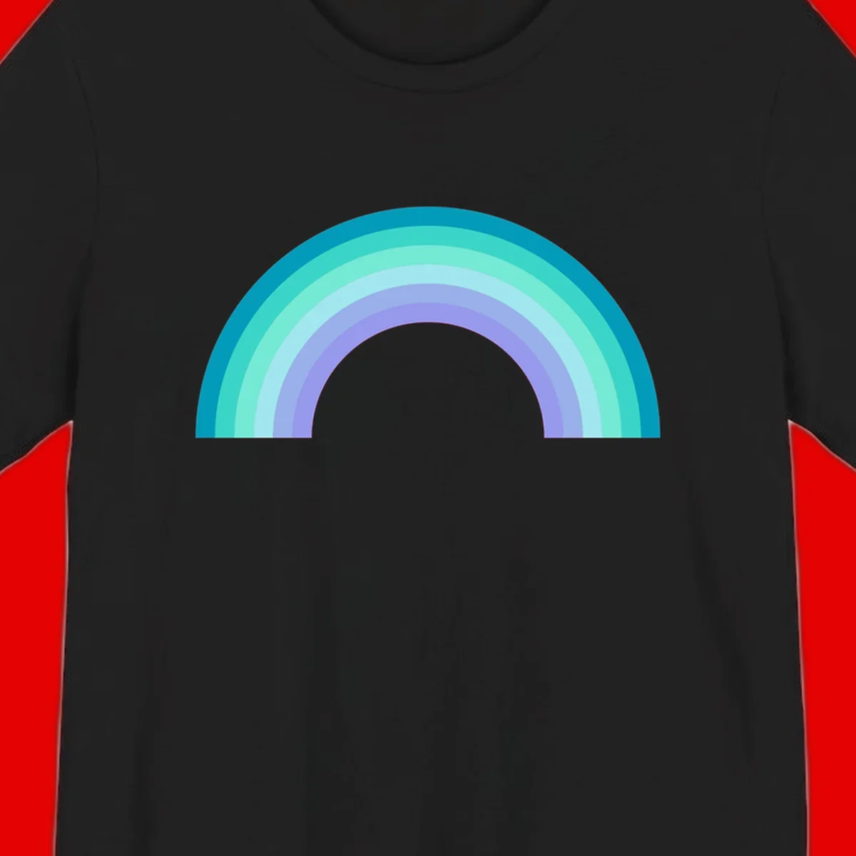 Pastel rainbow arch design featuring concentric semicircular bands in teal, cyan, mint, and lavender gradient colors
