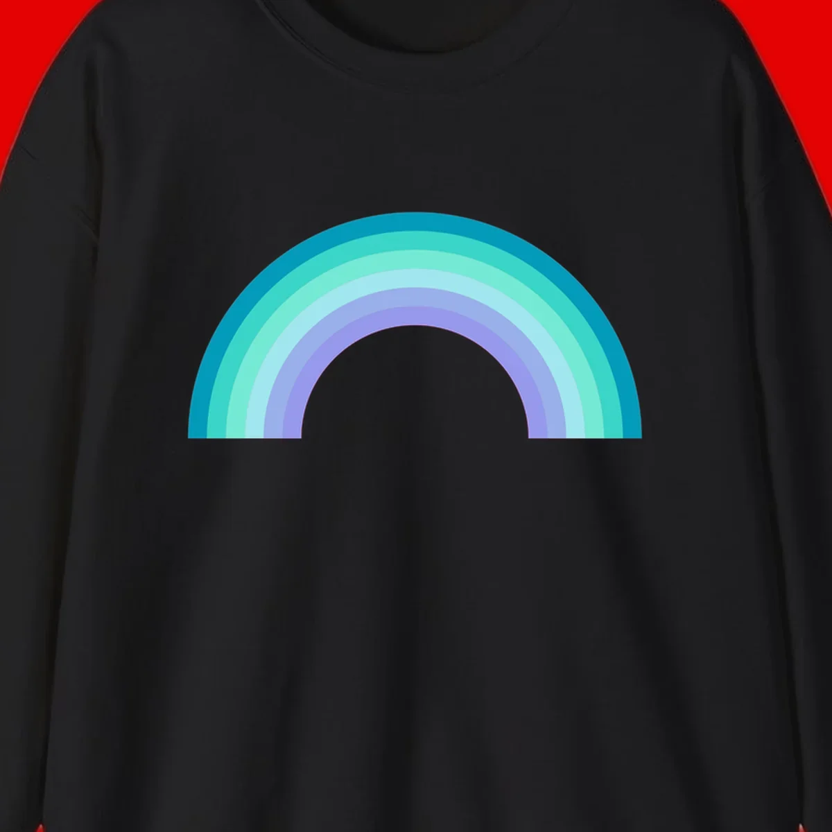 Pastel rainbow arch design featuring concentric semicircular bands in teal, cyan, mint, and lavender gradient colors