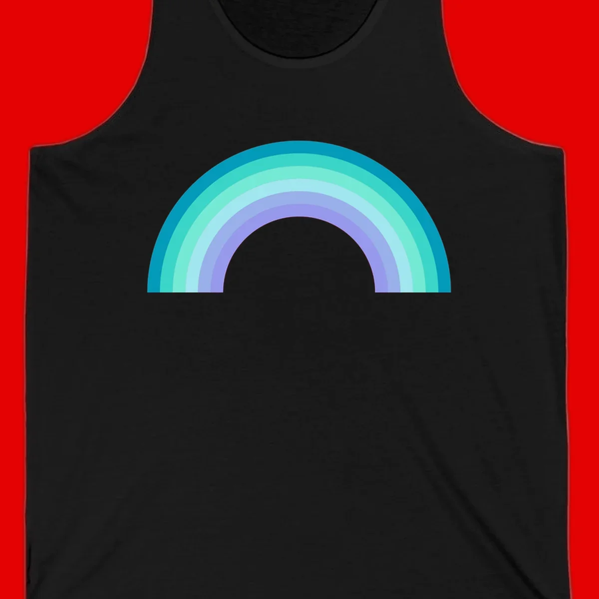 Pastel rainbow arch design featuring concentric semicircular bands in teal, cyan, mint, and lavender gradient colors