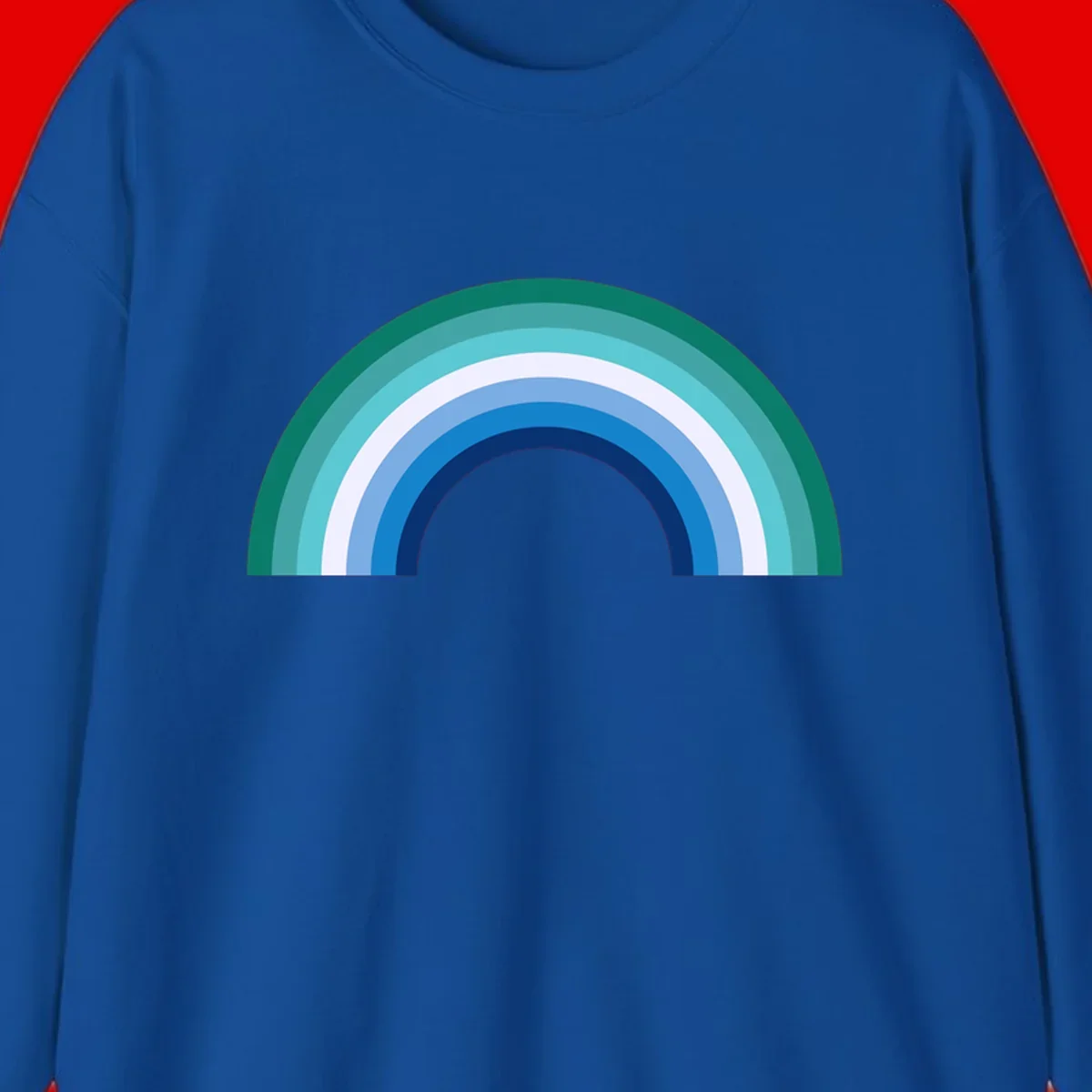 Concentric rainbow arcs design featuring nested semicircles in teal, cyan, white, and blue gradient layers