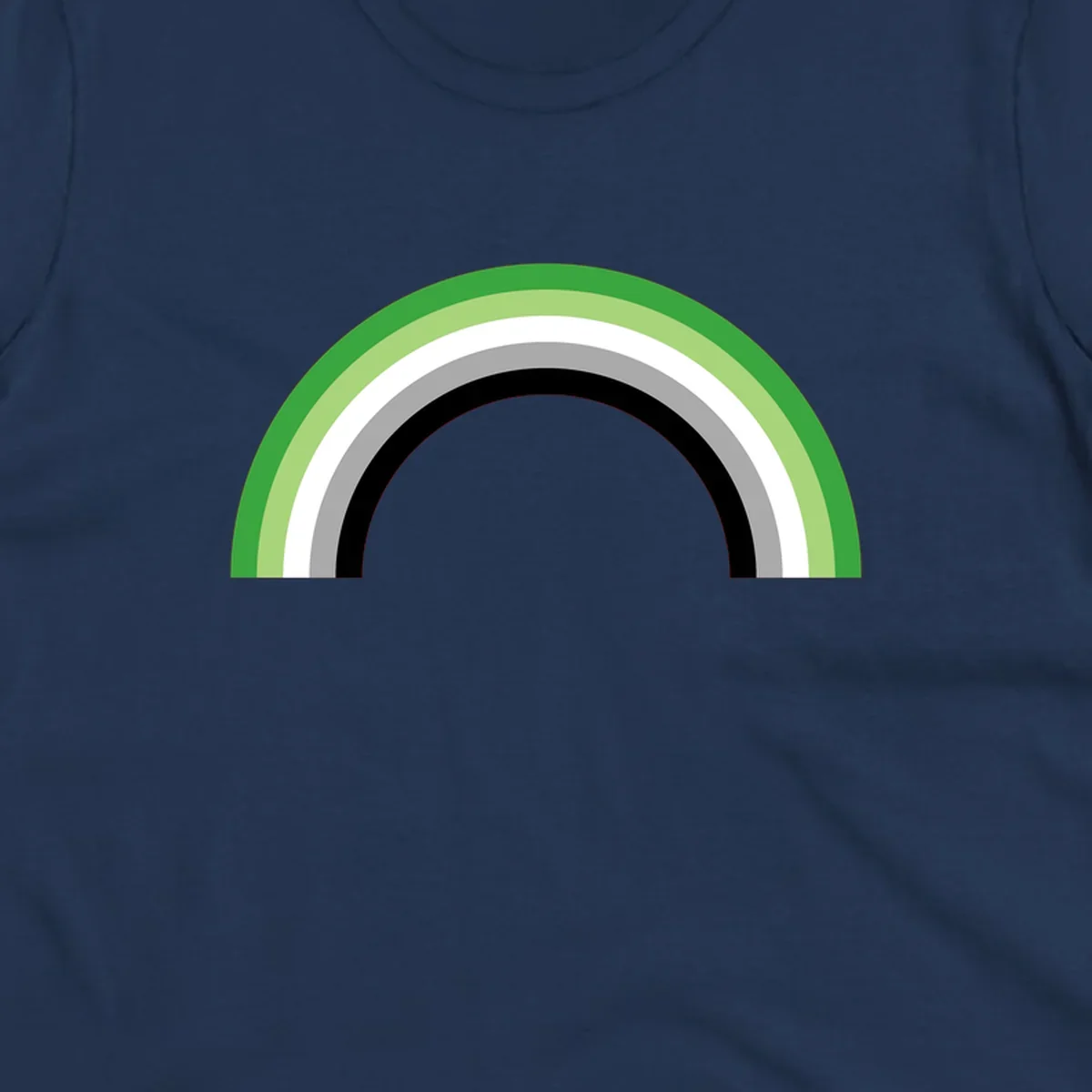 Minimalist rainbow arc design with five concentric colored semicircles in green, light green, white, gray, and black stripes