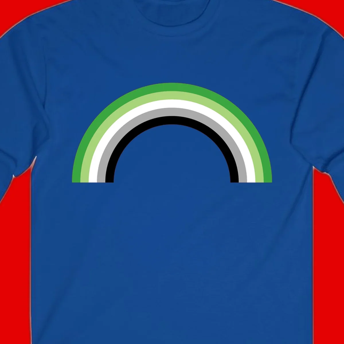Minimalist rainbow arc design with five concentric colored semicircles in green, light green, white, gray, and black stripes