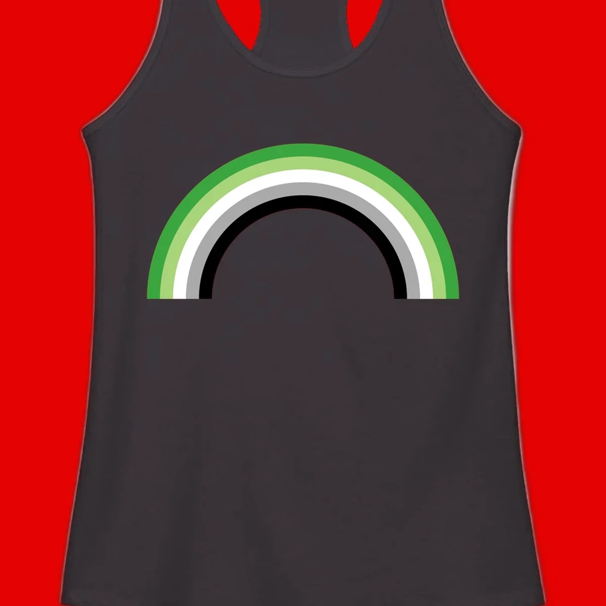 Minimalist rainbow arc design with five concentric colored semicircles in green, light green, white, gray, and black stripes