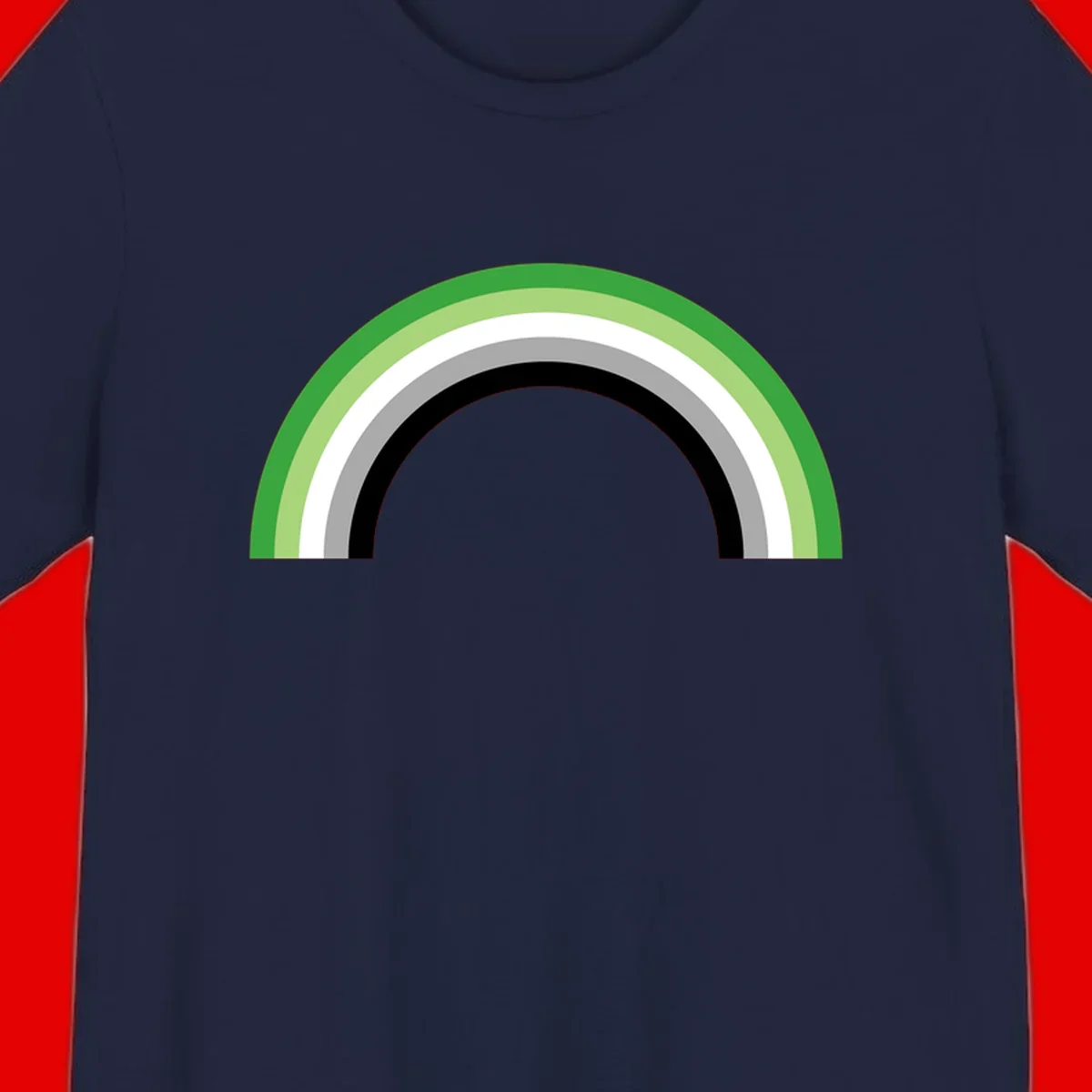Minimalist rainbow arc design with five concentric colored semicircles in green, light green, white, gray, and black stripes
