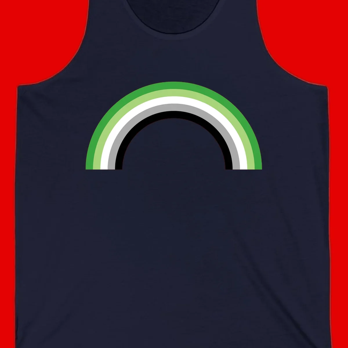 Minimalist rainbow arc design with five concentric colored semicircles in green, light green, white, gray, and black stripes
