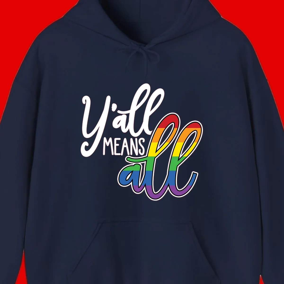 You all Means all Pride design with rainbow cacti featuring red, orange, yellow, green, blue, and purple stripes on gray background