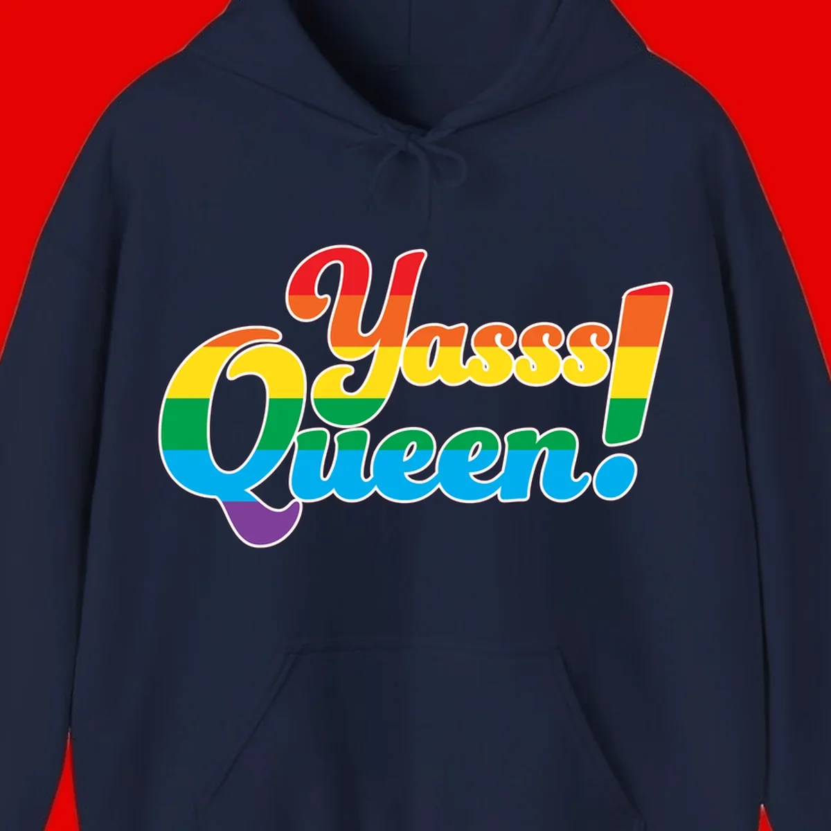 Rainbow pride flag striped text reading 'Unapologetically Queer!' with bold white outline on gray background