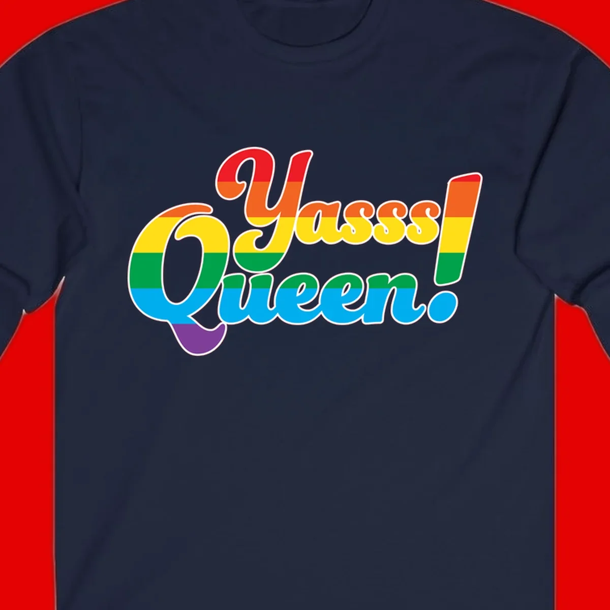 Rainbow pride flag striped text reading 'Unapologetically Queer!' with bold white outline on gray background