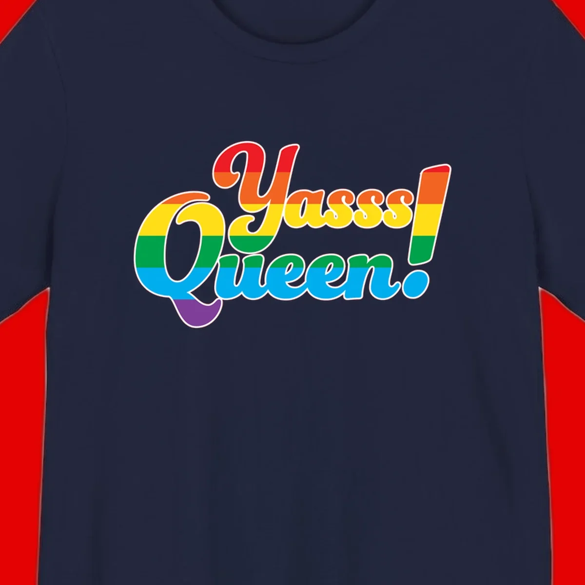 Rainbow pride flag striped text reading 'Unapologetically Queer!' with bold white outline on gray background