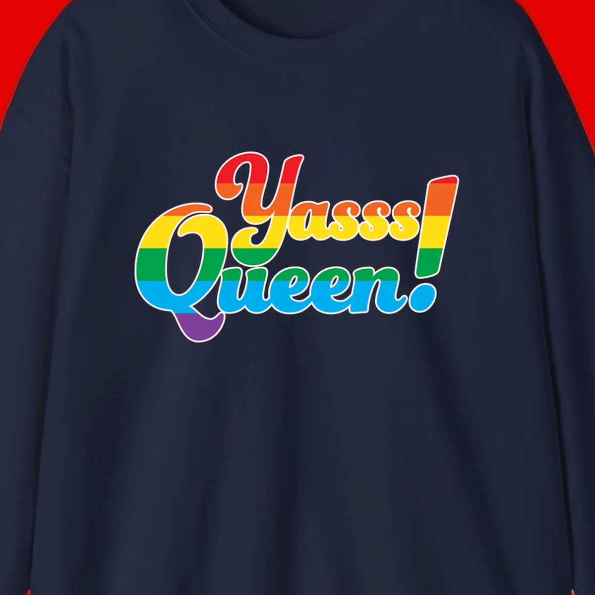 Rainbow pride flag striped text reading 'Unapologetically Queer!' with bold white outline on gray background