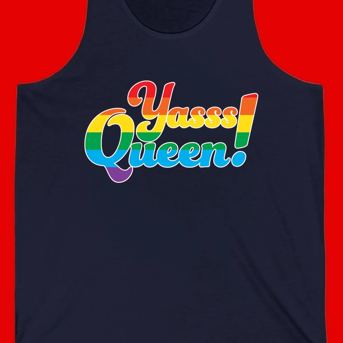 Rainbow pride flag striped text reading 'Unapologetically Queer!' with bold white outline on gray background
