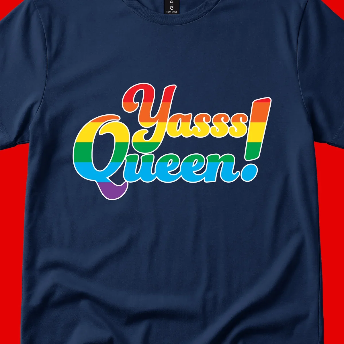 Rainbow pride flag striped text reading 'Unapologetically Queer!' with bold white outline on gray background