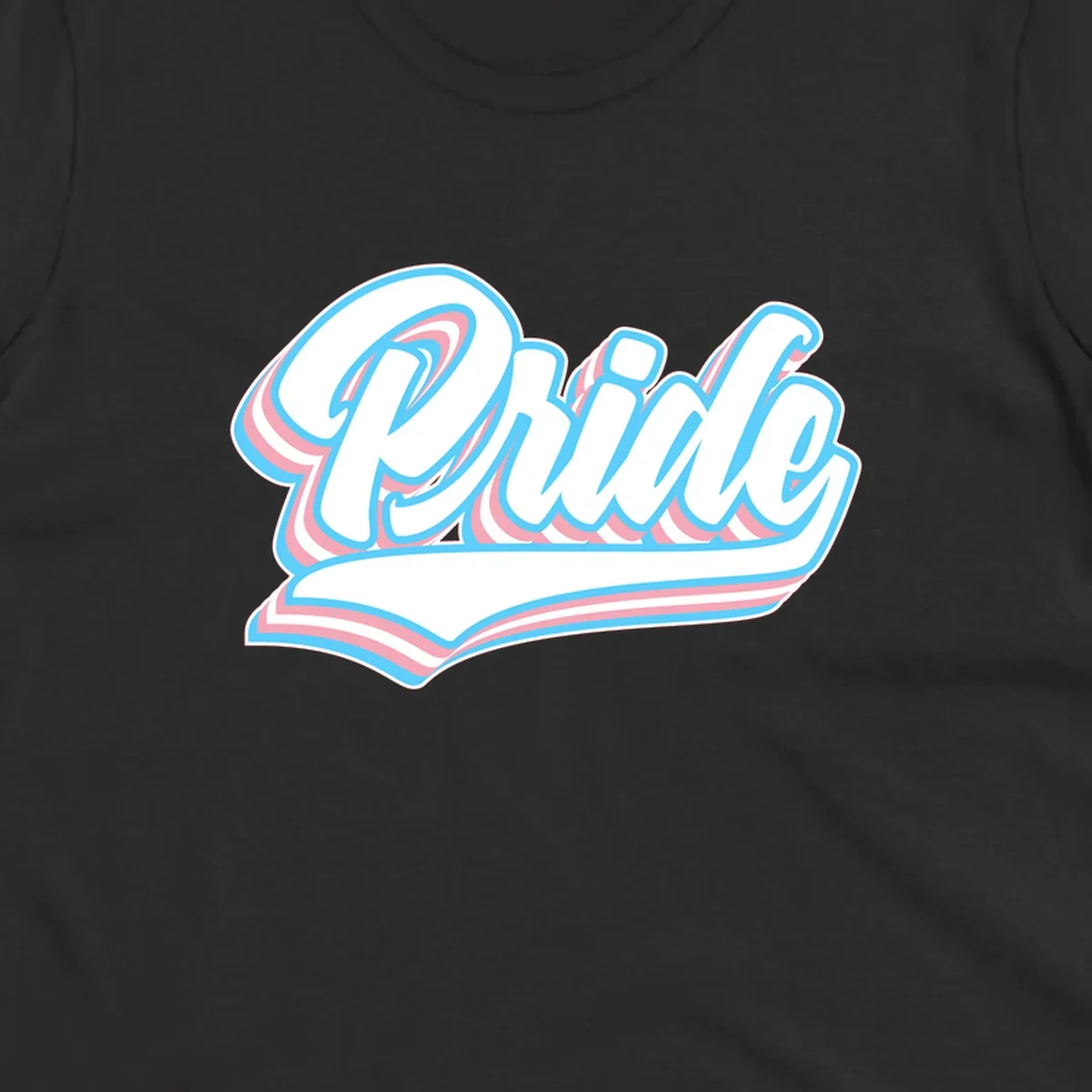 Retro pride wave script design with blue and pink layered lettering and curved banner