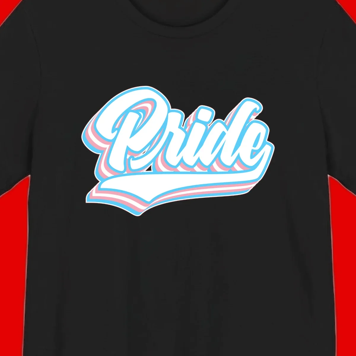 Retro pride wave script design with blue and pink layered lettering and curved banner