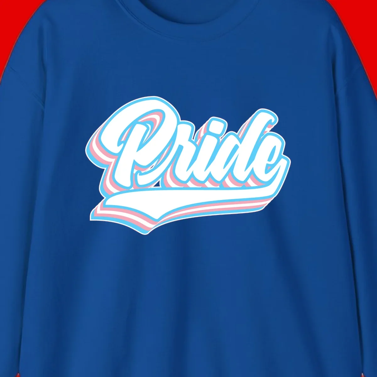 Retro pride wave script design with blue and pink layered lettering and curved banner