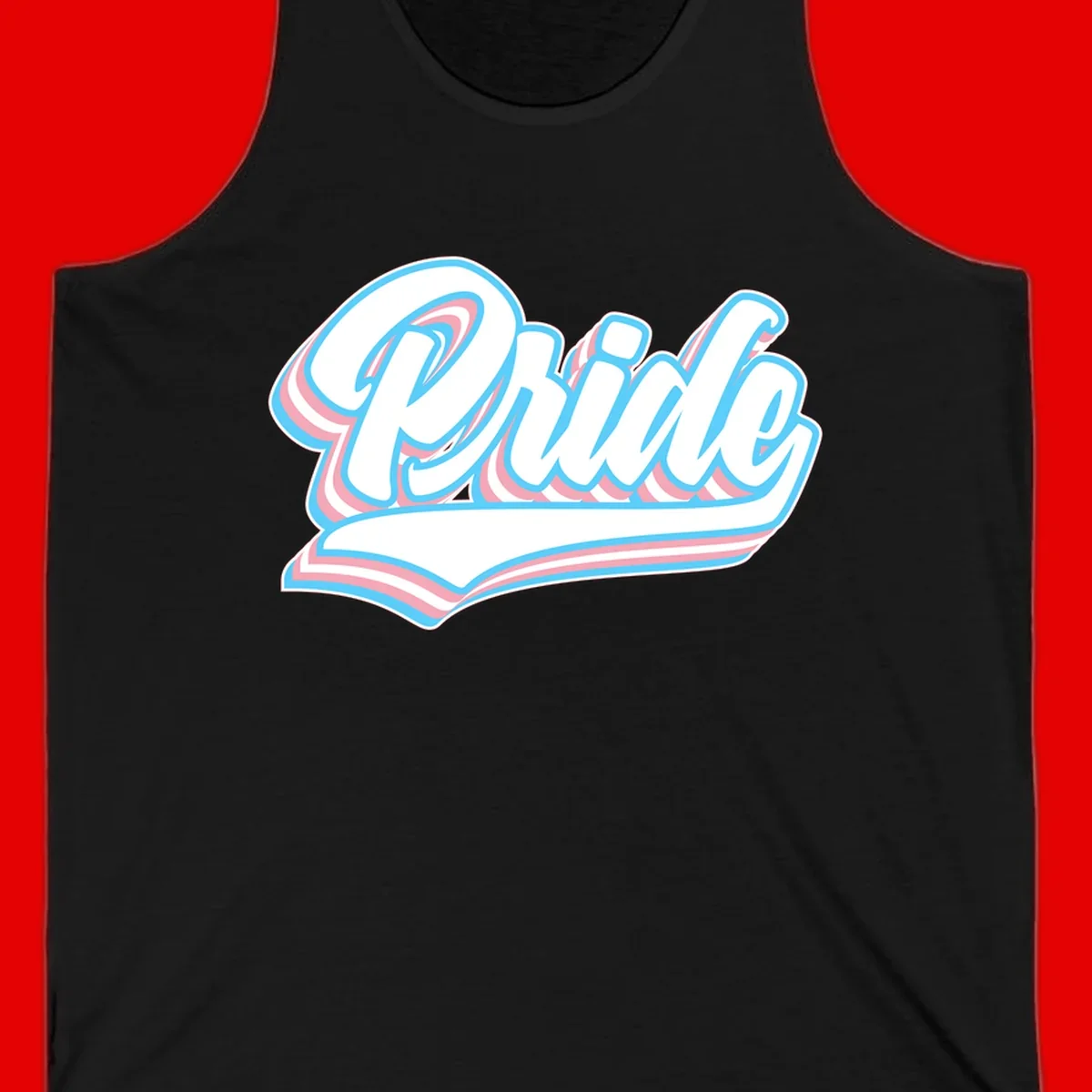 Retro pride wave script design with blue and pink layered lettering and curved banner