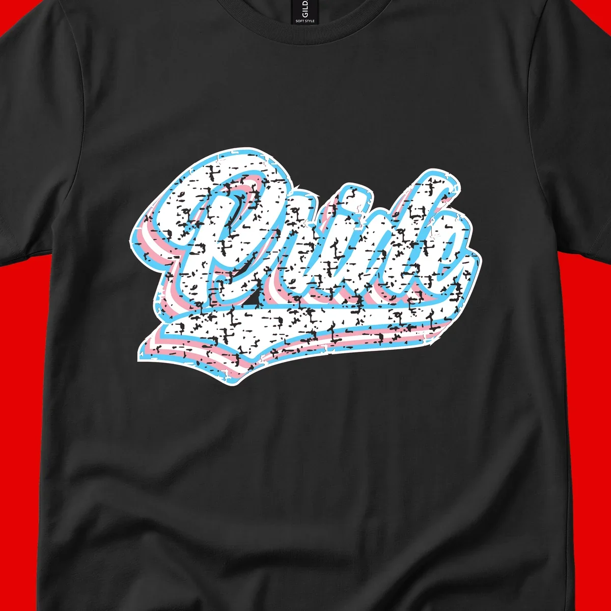 Wavy layered typography design with blue and pink textured letters creating dimensional flowing text art