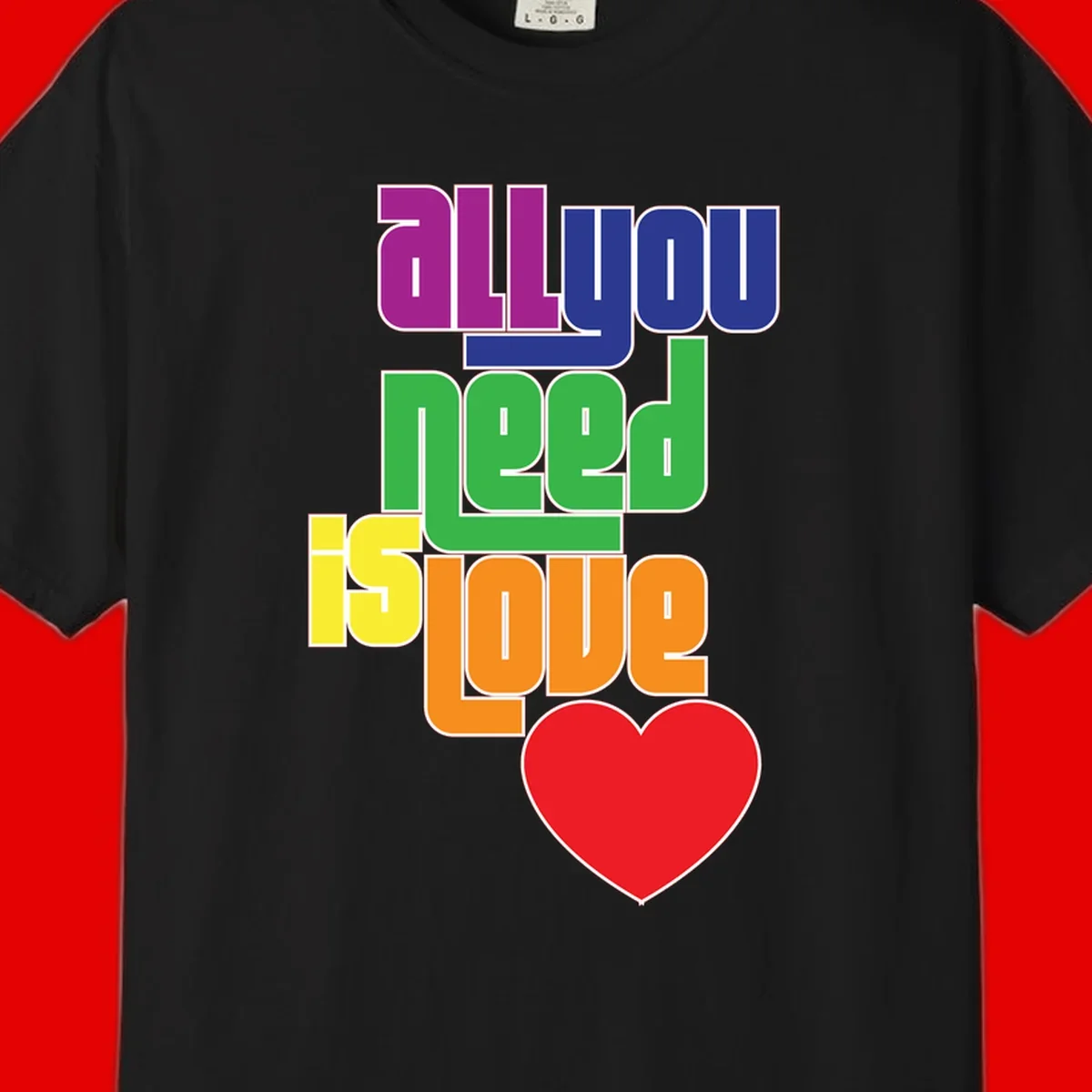 Colorful rainbow typography spelling 'all you need is hope' with a red heart, representing LGBTQ+ pride and inclusivity