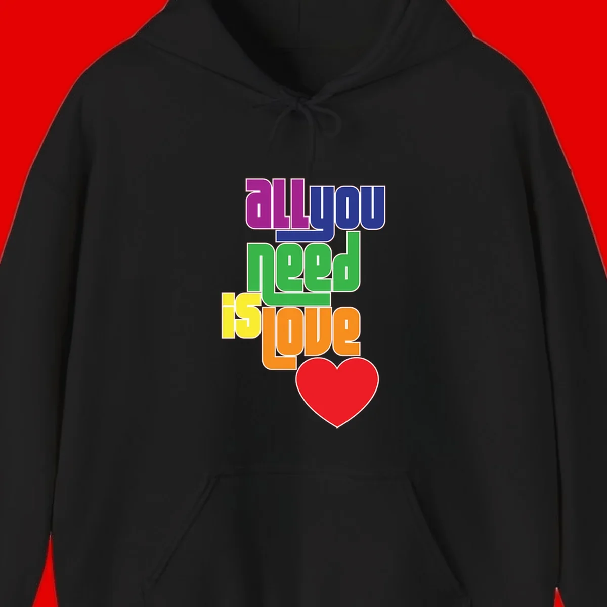 Colorful rainbow typography spelling 'all you need is hope' with a red heart, representing LGBTQ+ pride and inclusivity