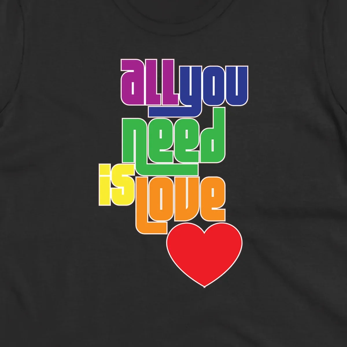 Colorful rainbow typography spelling 'all you need is hope' with a red heart, representing LGBTQ+ pride and inclusivity
