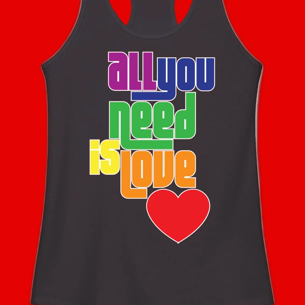 Colorful rainbow typography spelling 'all you need is hope' with a red heart, representing LGBTQ+ pride and inclusivity