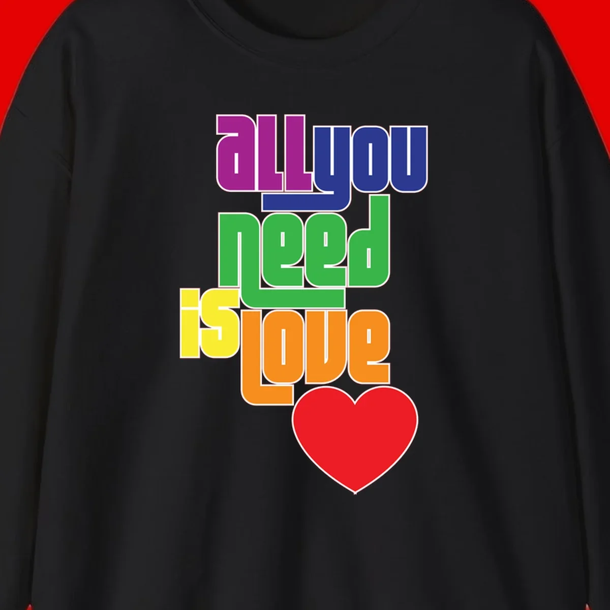 Colorful rainbow typography spelling 'all you need is hope' with a red heart, representing LGBTQ+ pride and inclusivity
