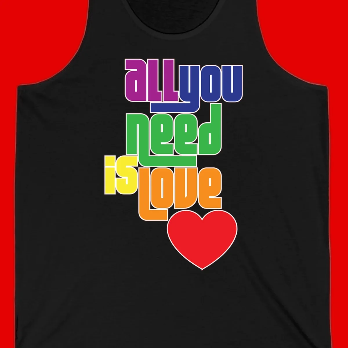 Colorful rainbow typography spelling 'all you need is hope' with a red heart, representing LGBTQ+ pride and inclusivity