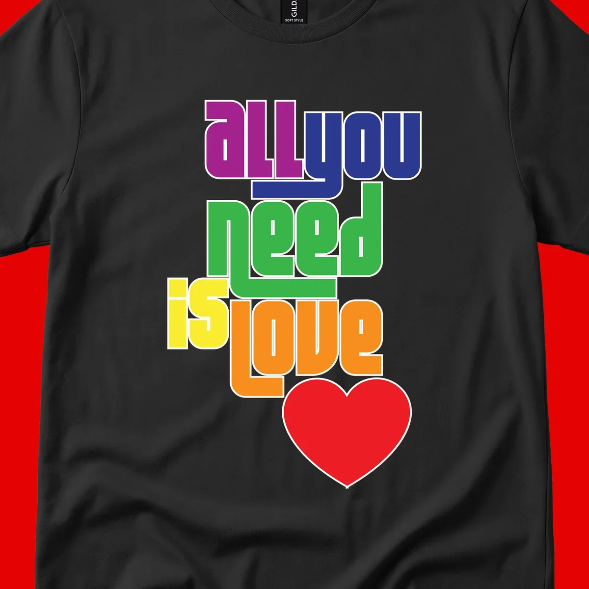 Colorful rainbow typography spelling 'all you need is hope' with a red heart, representing LGBTQ+ pride and inclusivity