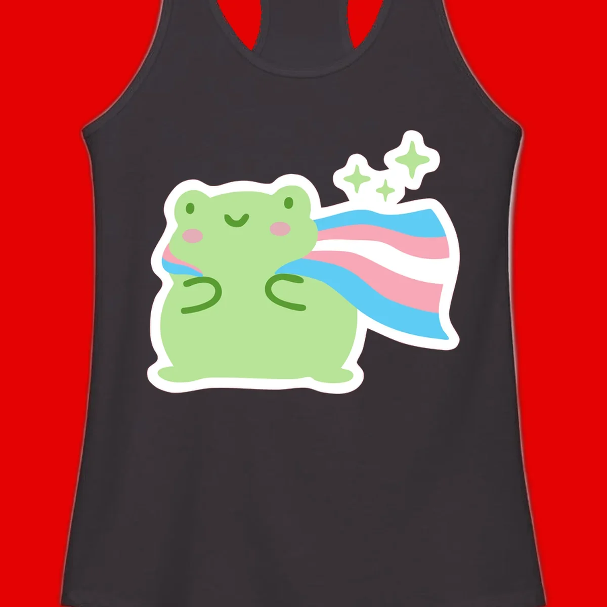 Cheerful green frog with sparkles wearing a magical pink and blue striped cape
