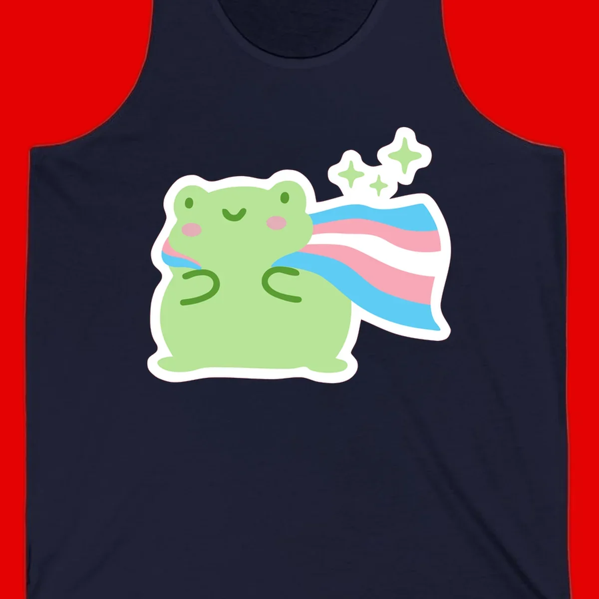 Cheerful green frog with sparkles wearing a magical pink and blue striped cape