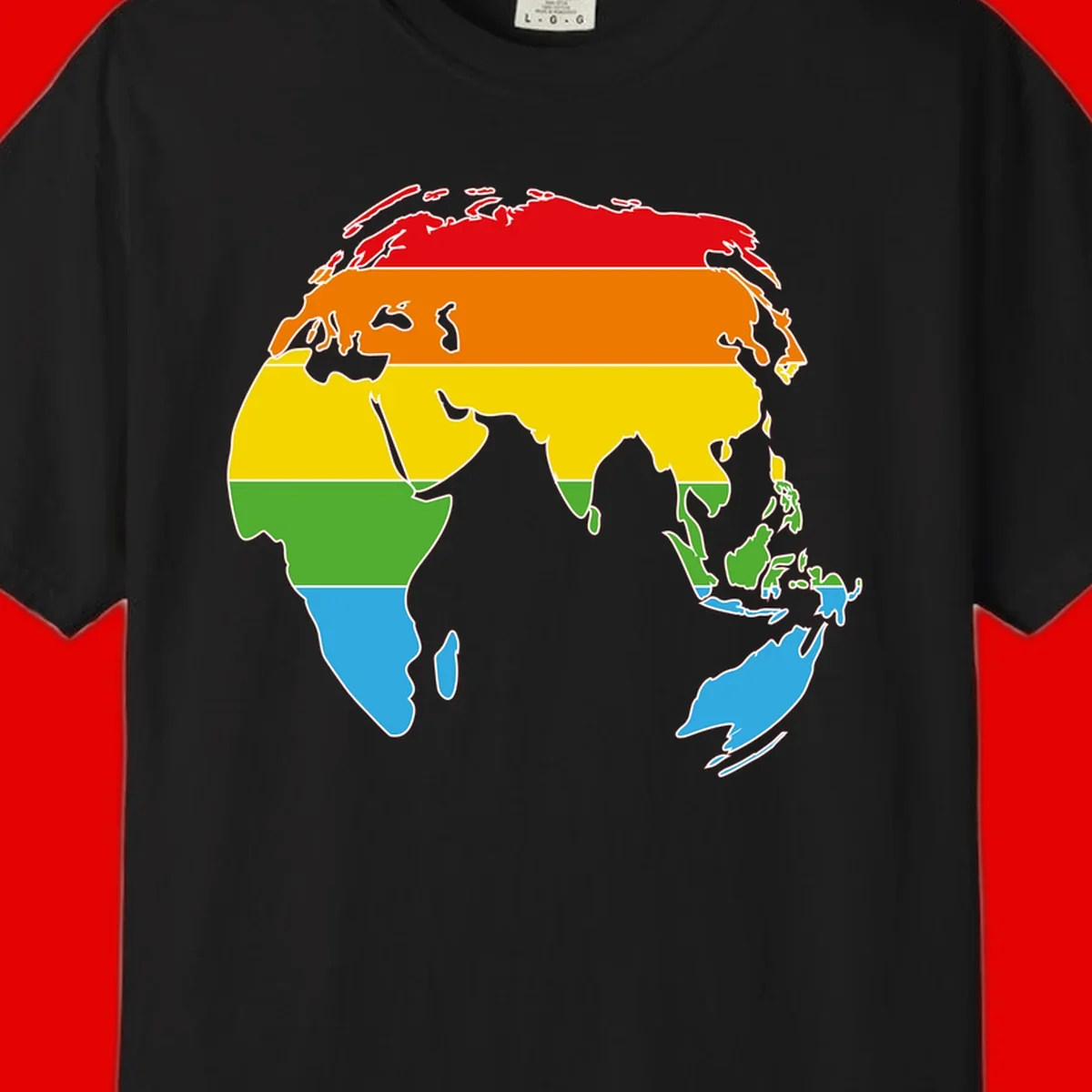 Map of Asia divided into five colored climate zones: red, orange, yellow, green, and blue bands representing different temperature and precipitation regions.