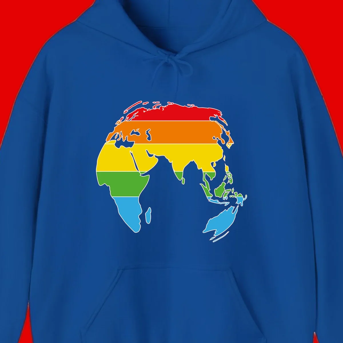 Map of Asia divided into five colored climate zones: red, orange, yellow, green, and blue bands representing different temperature and precipitation regions.