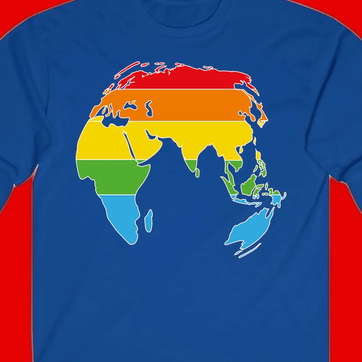 Map of Asia divided into five colored climate zones: red, orange, yellow, green, and blue bands representing different temperature and precipitation regions.