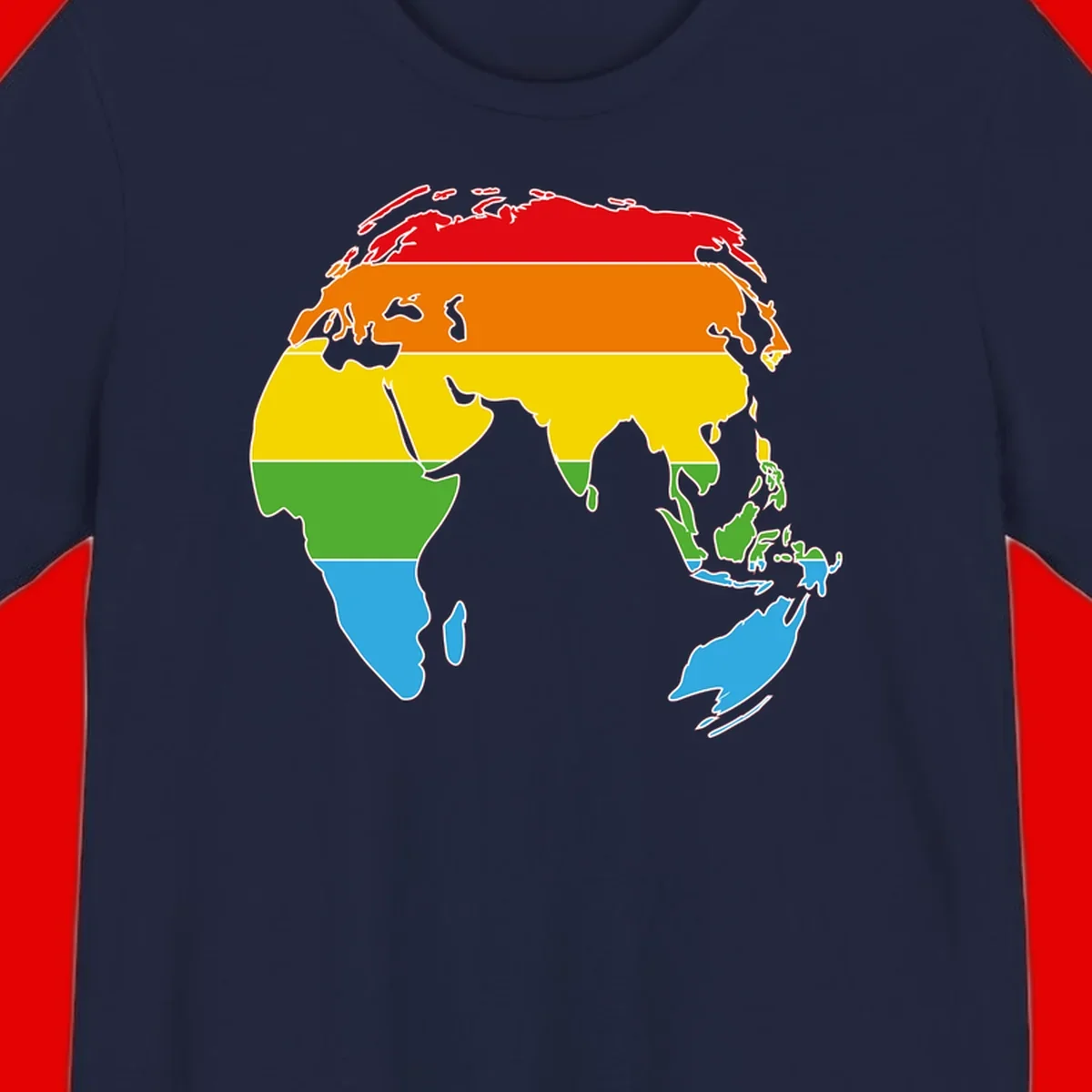 Map of Asia divided into five colored climate zones: red, orange, yellow, green, and blue bands representing different temperature and precipitation regions.