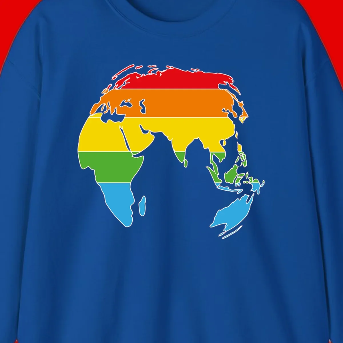 Map of Asia divided into five colored climate zones: red, orange, yellow, green, and blue bands representing different temperature and precipitation regions.