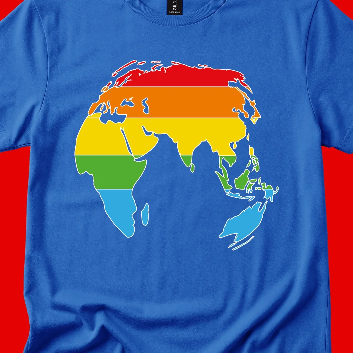 Map of Asia divided into five colored climate zones: red, orange, yellow, green, and blue bands representing different temperature and precipitation regions.