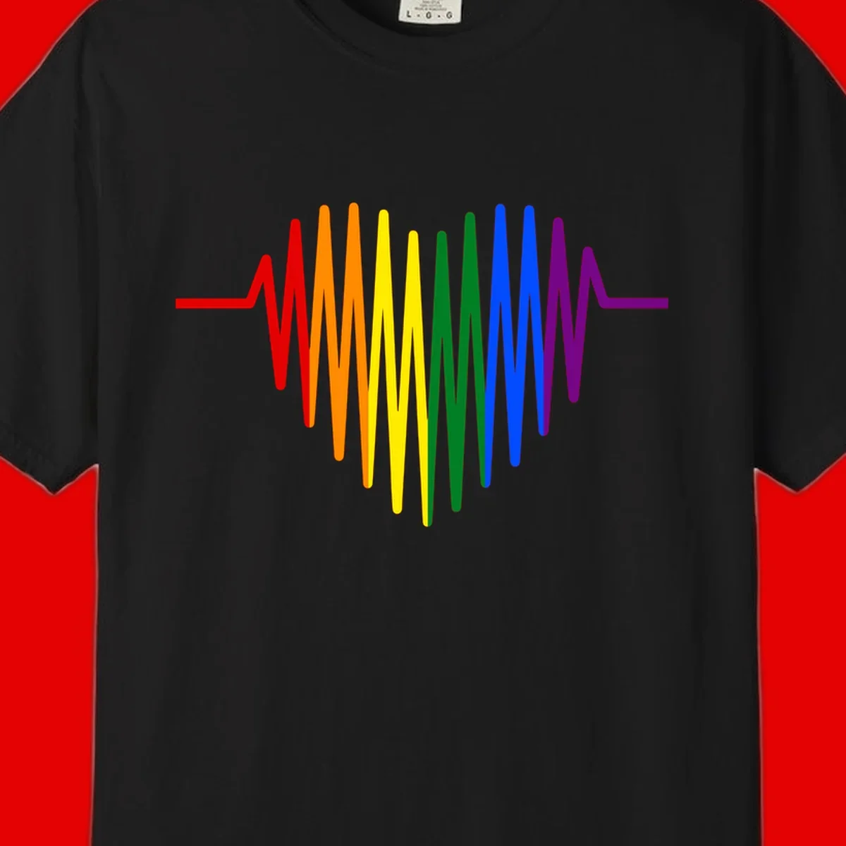 Rainbow sound wave design with spectrum colors flowing in an audio waveform pattern