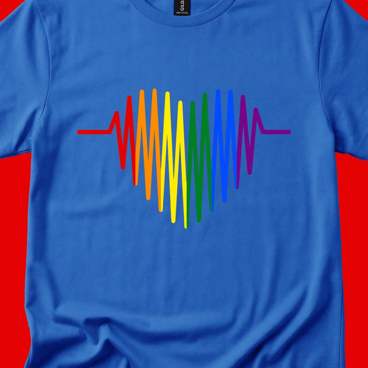 Rainbow sound wave design with spectrum colors flowing in an audio waveform pattern