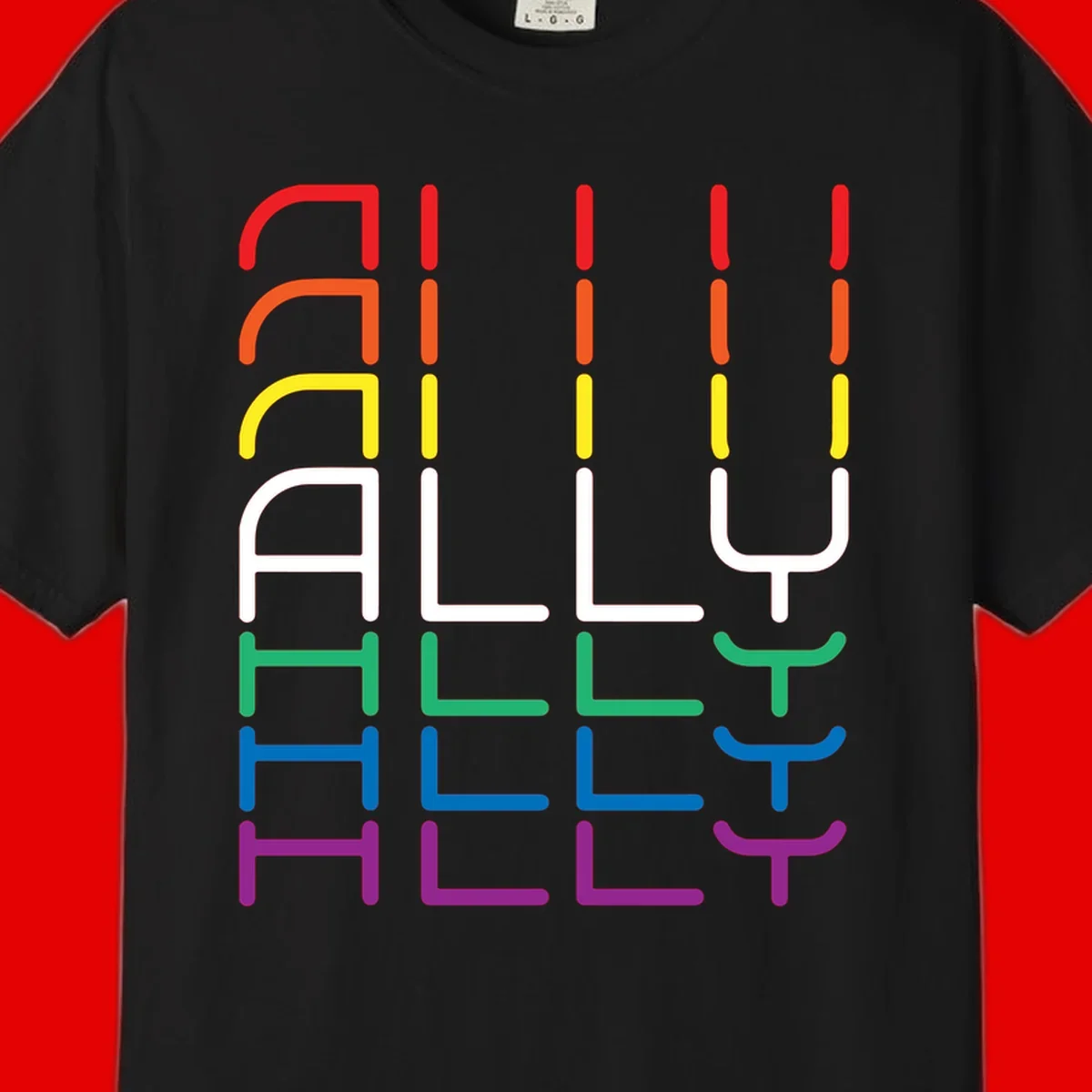 Rainbow pride seating chart design with colorful chair icons arranged in rows representing pride flag colors from red to purple
