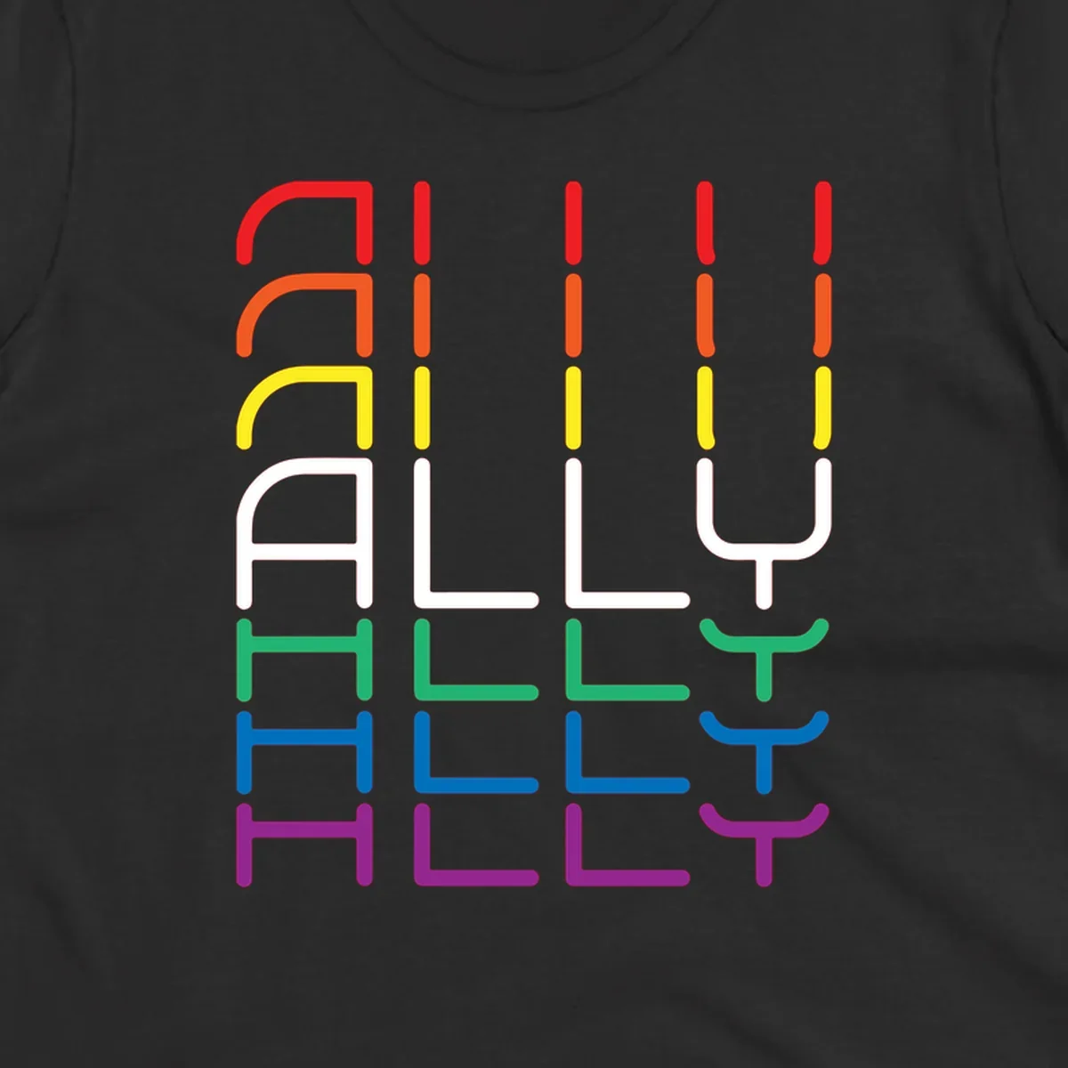 Rainbow pride seating chart design with colorful chair icons arranged in rows representing pride flag colors from red to purple